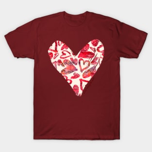 Red Watercolor Hearts Surface Pattern T-Shirt